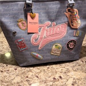 Juicy Couture  Blue Run The World Tote Bag with Pink Accents